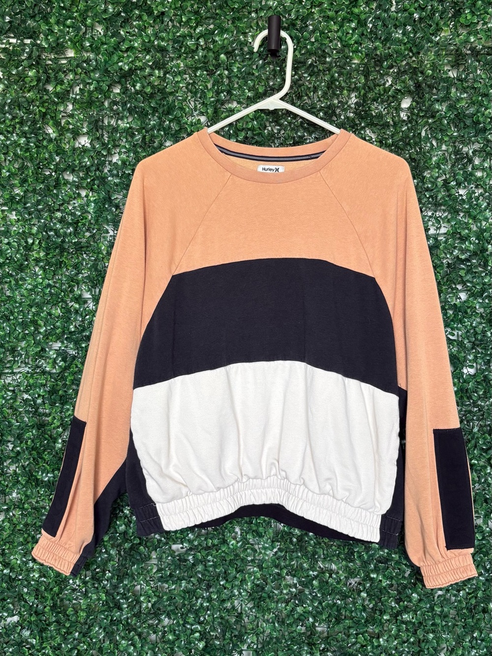 Hurley Peach, Black & Tan Colorblock Pullover Sweatshirt